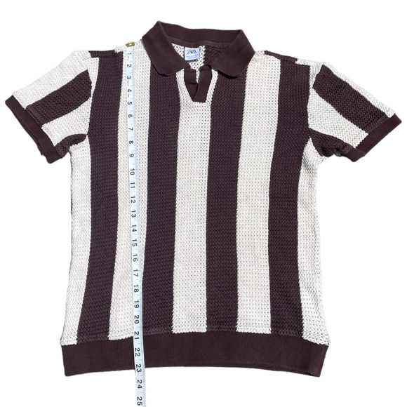 Brown and White Knitted Zara Polo Shirt (S) - Picture 5 of 6